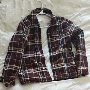 Sun + Stone Brown Plaid Sherpa-Lined Utility Jacket